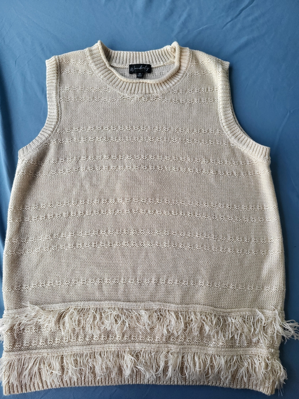 Wonderly Cream Knit Fringe Sleeveless Sweater Vest